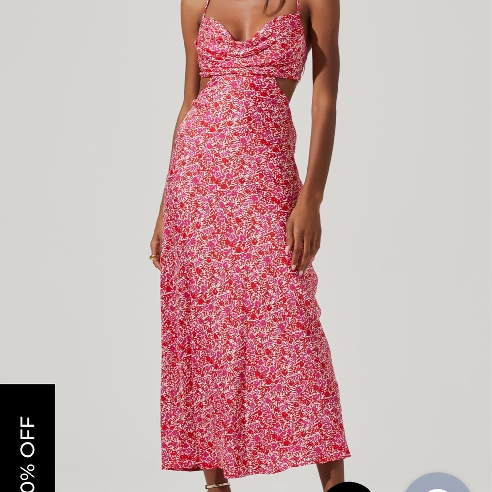 ASTR Colette Floral Satin Cutout Midi Dress